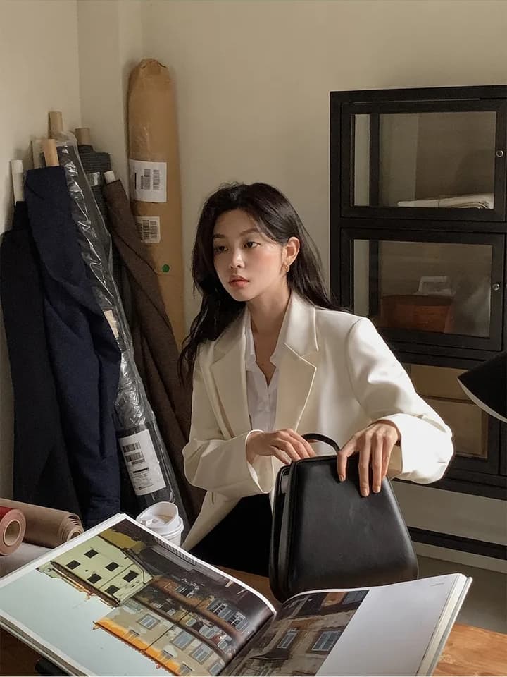 ins 한국 스타일 가을 프랑스식 품격 정장 칼라 단추 한 알 미니멀리즘 레트로 루즈핏 캐주얼 출퇴근 블레이저 상세 이미지 1