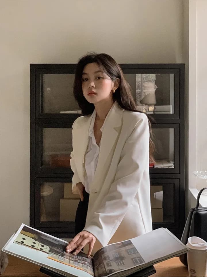 ins 한국 스타일 가을 프랑스식 품격 정장 칼라 단추 한 알 미니멀리즘 레트로 루즈핏 캐주얼 출퇴근 블레이저 상세 이미지 6
