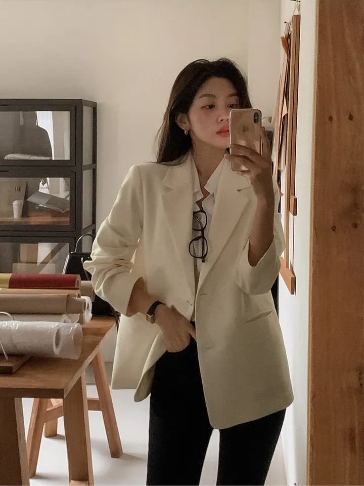 ins 한국 스타일 가을 프랑스식 품격 정장 칼라 단추 한 알 미니멀리즘 레트로 루즈핏 캐주얼 출퇴근 블레이저 상세 이미지 10