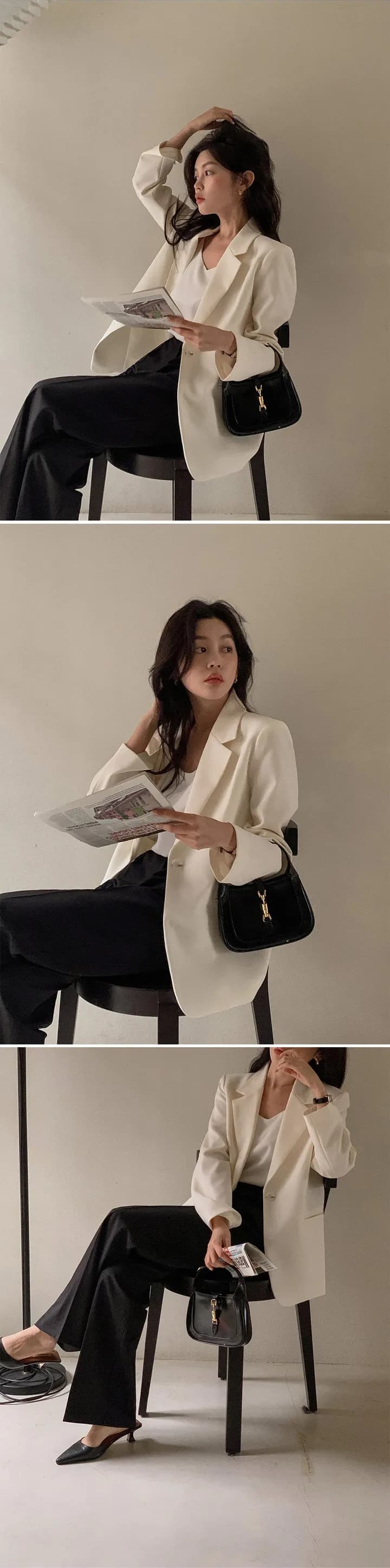 ins 한국 스타일 가을 프랑스식 품격 정장 칼라 단추 한 알 미니멀리즘 레트로 루즈핏 캐주얼 출퇴근 블레이저 상세 이미지 20