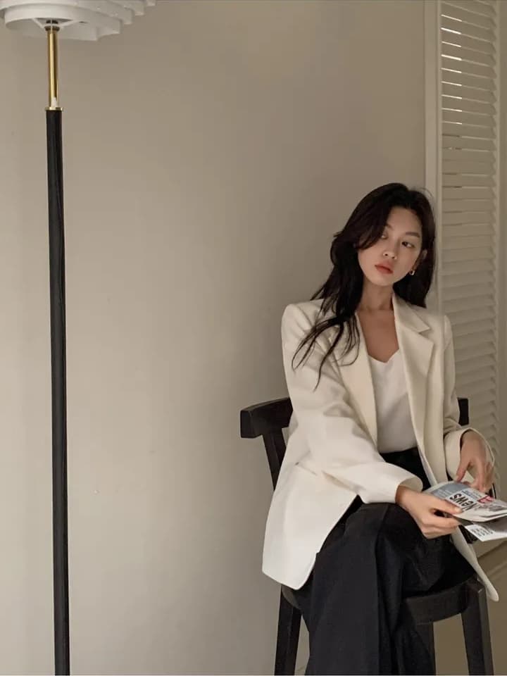 ins 한국 스타일 가을 프랑스식 품격 정장 칼라 단추 한 알 미니멀리즘 레트로 루즈핏 캐주얼 출퇴근 블레이저 상세 이미지 21