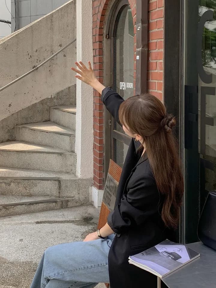 ins 한국 스타일 가을 프랑스식 품격 정장 칼라 단추 한 알 미니멀리즘 레트로 루즈핏 캐주얼 출퇴근 블레이저 상세 이미지 31