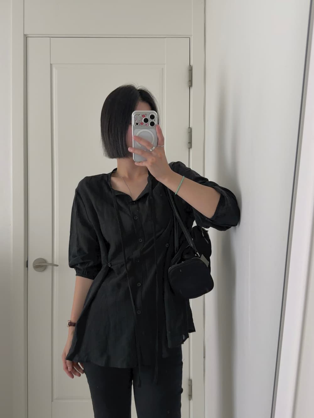 chic 한국 이른 가을 프랑스식 미니멀리즘 단추 레이스업 느긋한 루즈핏 긴팔 얇은 스타일 다용도 셔츠 맨위 상세 이미지 24
