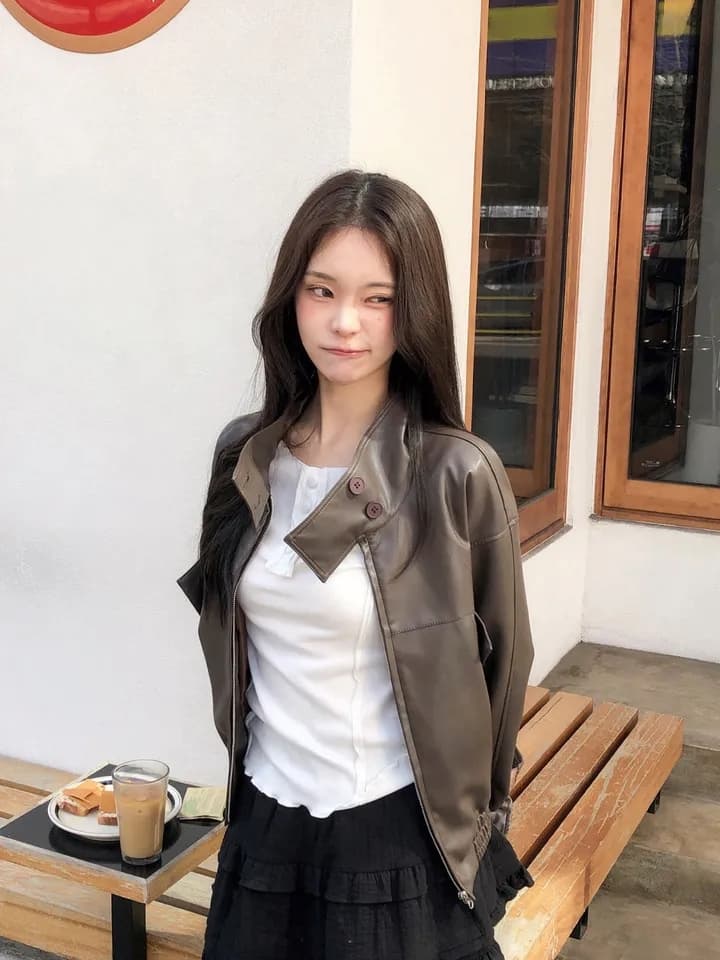ins 한 부서 가을 겨울 프랑스식 스탠드 칼라 작은 대중 품격 쇼트 스타일 다용도 오토바이 pu 가죽 재킷 재킷 재킷