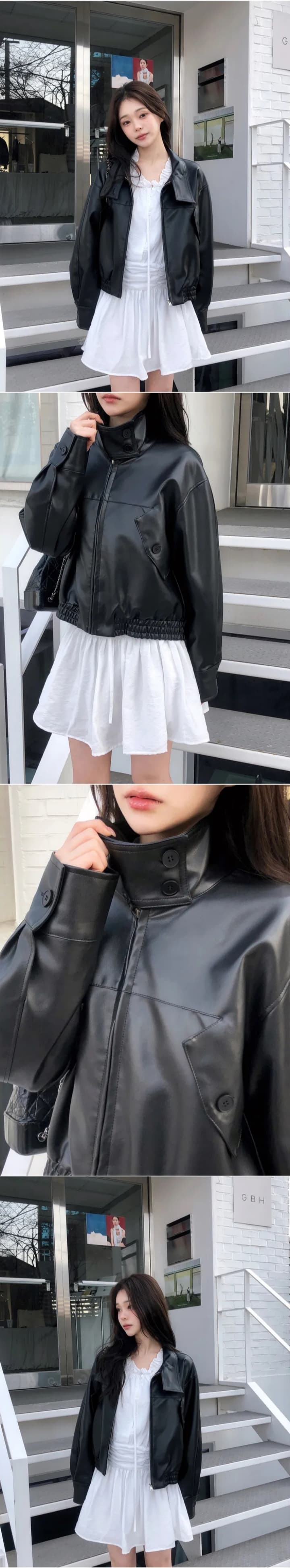 ins 한 부서 가을 겨울 프랑스식 스탠드 칼라 작은 대중 품격 쇼트 스타일 다용도 오토바이 pu 가죽 재킷 재킷 재킷 상세 이미지 18