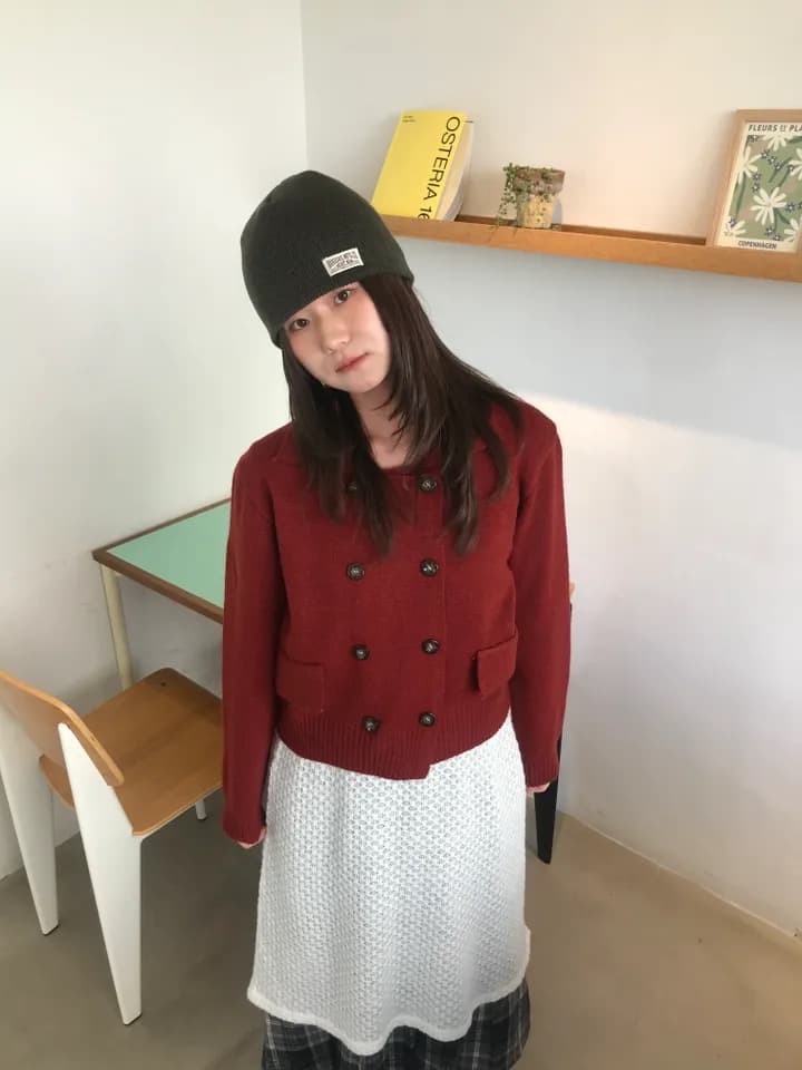 chic 한 부서 가을 겨울 레트로 영국식 이중 버튼 폴로 칼라 패션 연령 감소 쇼트 스타일 니트 스웨터 스웨터 코트 상세 이미지 1