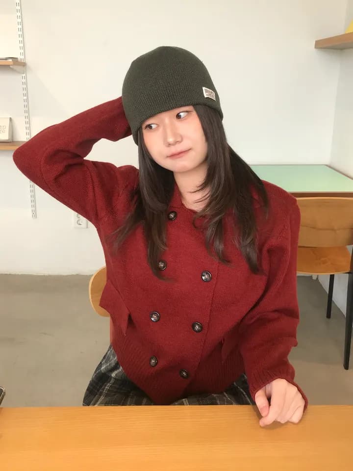 chic 한 부서 가을 겨울 레트로 영국식 이중 버튼 폴로 칼라 패션 연령 감소 쇼트 스타일 니트 스웨터 스웨터 코트 상세 이미지 7