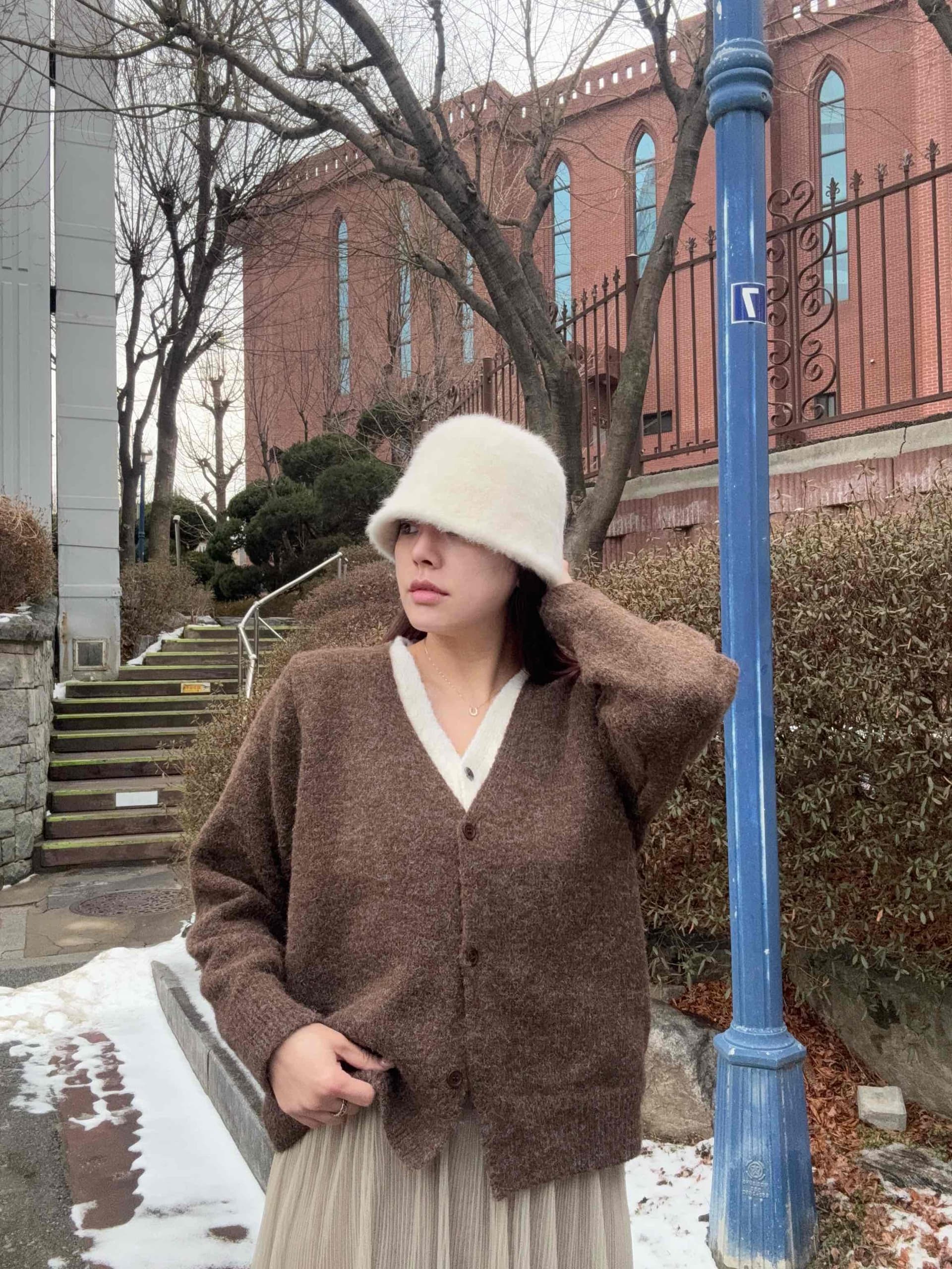 chic 한국 가을 겨울 레트로 느긋한 아름다움 라드. 배색 페이크 레이어드 V넥 캐주얼 오픈 가디건 니트 스웨터 스웨터 상세 이미지 8