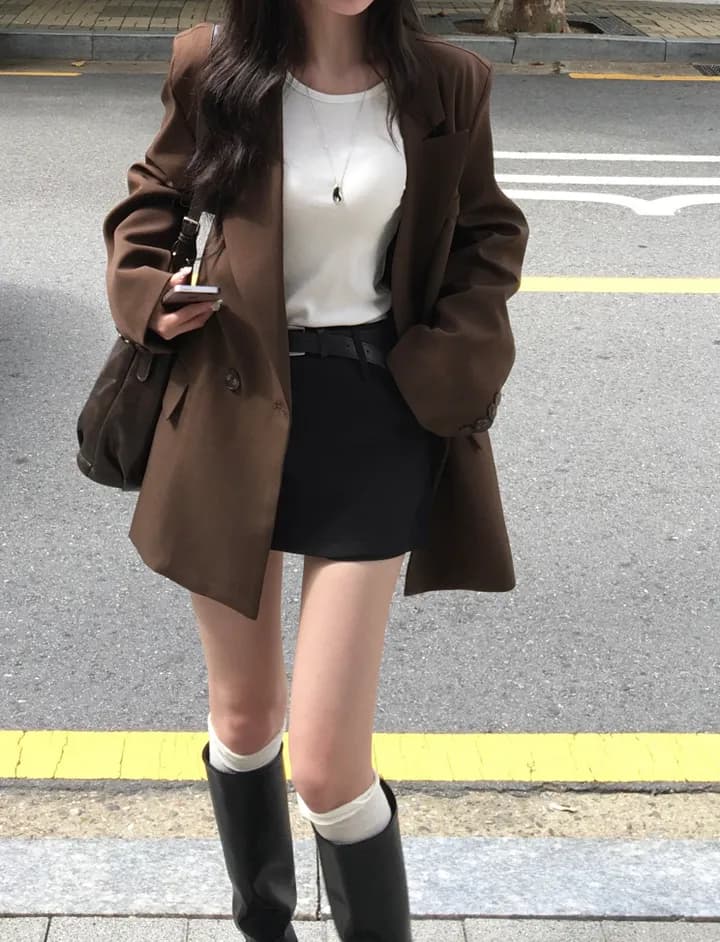 ins 한국 스타일 가을 겨울 프랑스식 고급 센스 품격 정장 칼라 미니멀리즘 레트로 루즈핏 캐주얼 출퇴근 블레이저 상세 이미지 1
