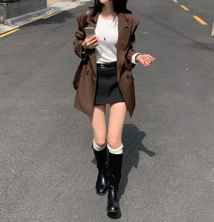 ins 한국 스타일 가을 겨울 프랑스식 고급 센스 품격 정장 칼라 미니멀리즘 레트로 루즈핏 캐주얼 출퇴근 블레이저 상세 이미지 3