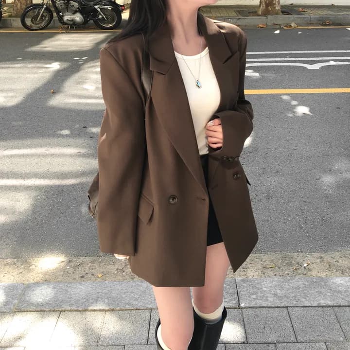 ins 한국 스타일 가을 겨울 프랑스식 고급 센스 품격 정장 칼라 미니멀리즘 레트로 루즈핏 캐주얼 출퇴근 블레이저 상세 이미지 9
