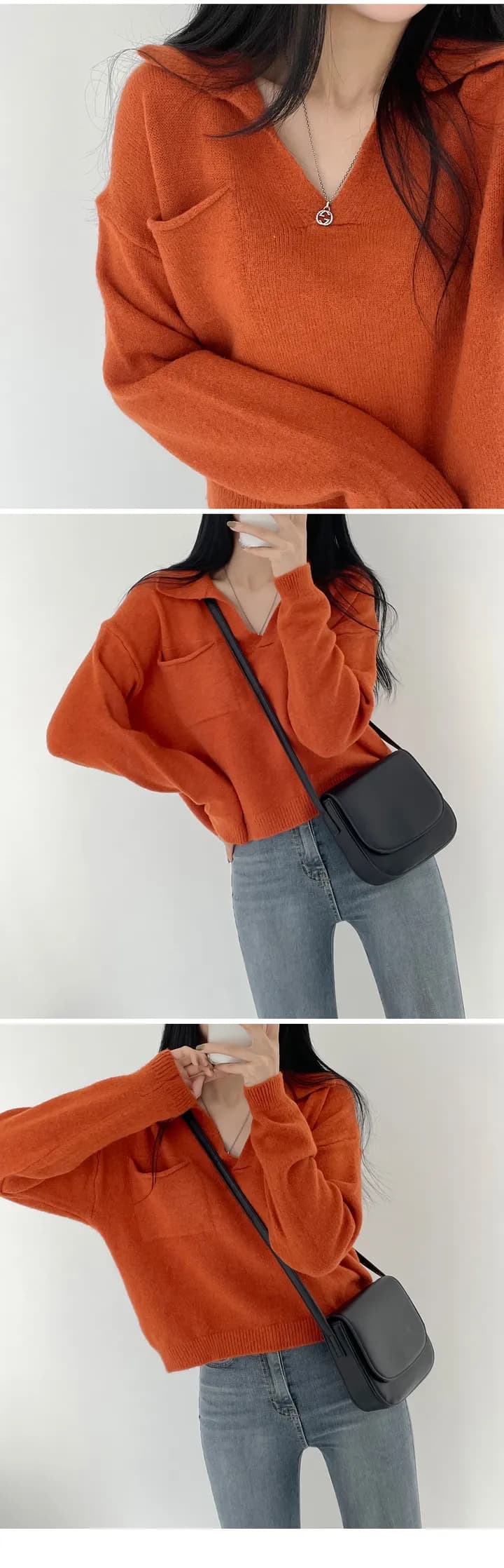 chic 한 부서 가을 작은 대중 V넥 느긋한 캐주얼 풀오버 루즈핏 슬림해 보이는 패션 다용도 니트 스웨터 스웨터 상세 이미지 1