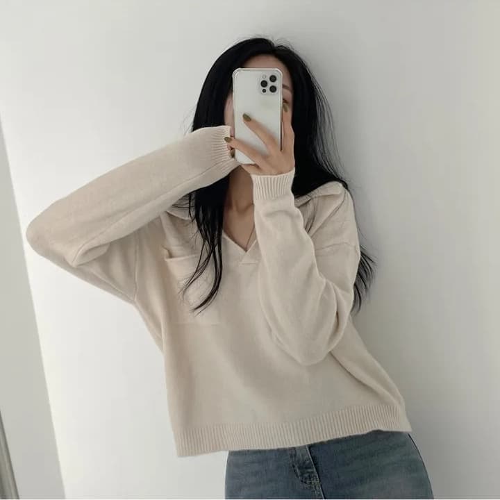chic 한 부서 가을 작은 대중 V넥 느긋한 캐주얼 풀오버 루즈핏 슬림해 보이는 패션 다용도 니트 스웨터 스웨터 상세 이미지 7