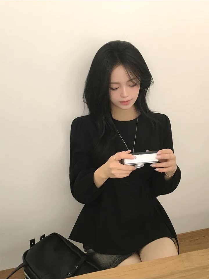 chic 한 부서 가을 부드러운 미니멀리즘 라운드 넥 패션 연령 감소 거품 소매 레이스업 허리 수축 다용도 셔츠 맨위 상세 이미지 13