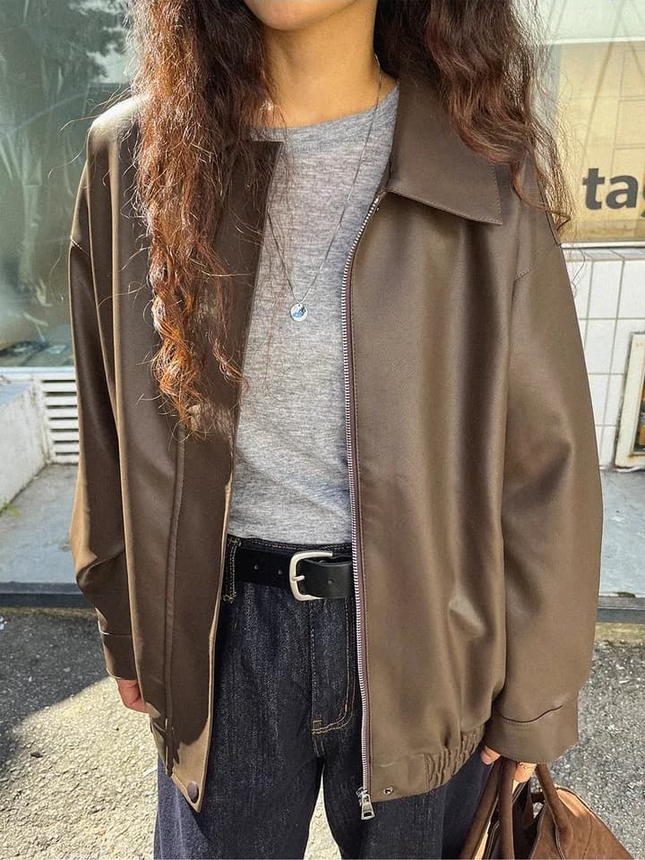 ins 한 부서 가을 겨울 레트로 패션 폴로 칼라 지퍼 개성 품격 오토바이 pu 가죽 재킷 재킷 재킷 상세 이미지 9