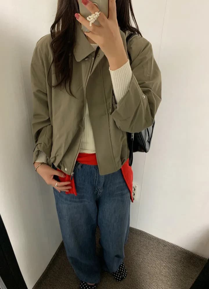 chic 한국 가을 새로운 패션 레트로 캐주얼 지퍼 워크웨어 바람막이 재킷 쇼트 스타일 재킷 이미지 3