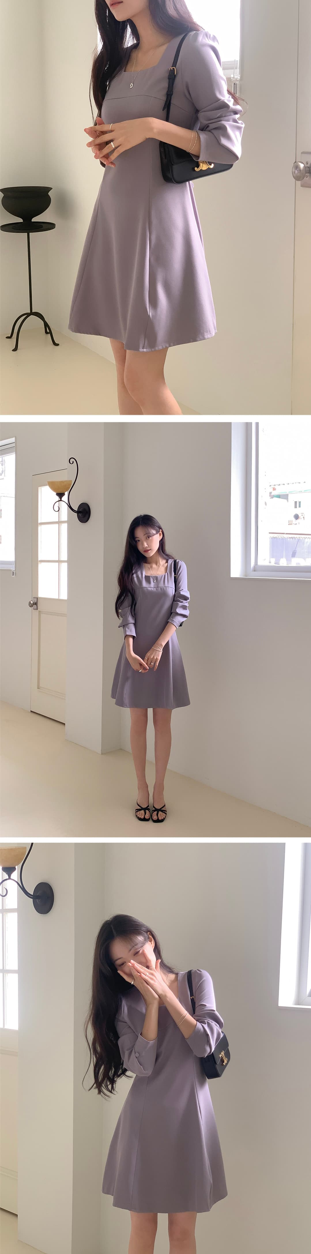 chic 한국 가을 프랑스식 레트로 품격 광장 칼라 거품 소매 레이스업 허리 수축 A라인 스커트 드레스 상세 이미지 13