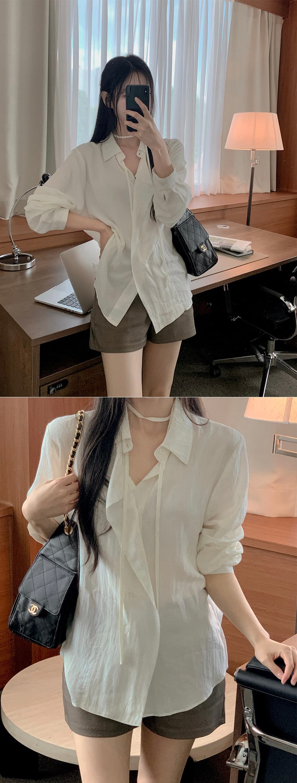 ins 한국 가을 레트로 작은 대중 디자인 센스 싱글 줄 버튼 레이스업 캐주얼 느긋한 루즈핏 다용도 셔츠 맨위 상세 이미지 17