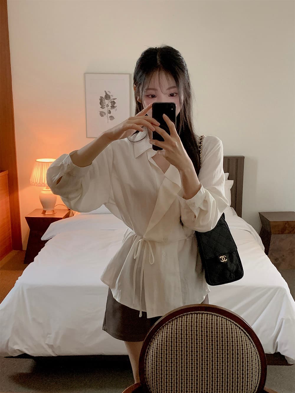 ins 한국 가을 레트로 작은 대중 디자인 센스 싱글 줄 버튼 레이스업 캐주얼 느긋한 루즈핏 다용도 셔츠 맨위 상세 이미지 21