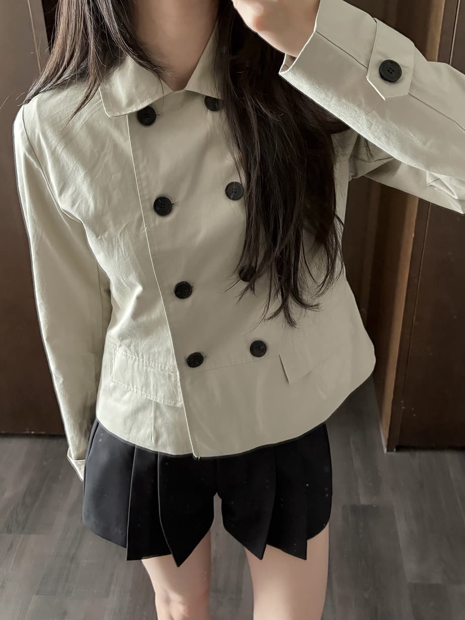 chic 한국 스타일 가을 레트로 폴로 칼라 이중 버튼 작은 대중 미니멀리즘 다용도 쇼트 스타일 재킷 재킷 상세 이미지 6