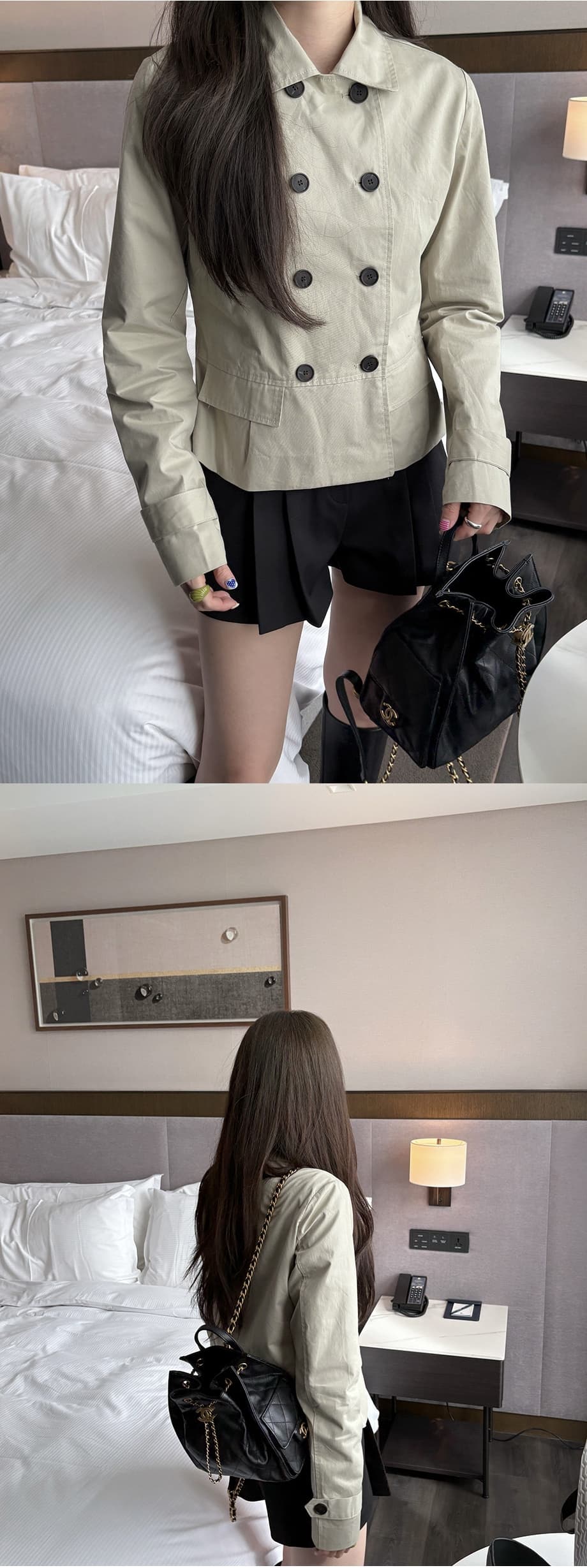 chic 한국 스타일 가을 레트로 폴로 칼라 이중 버튼 작은 대중 미니멀리즘 다용도 쇼트 스타일 재킷 재킷 상세 이미지 9