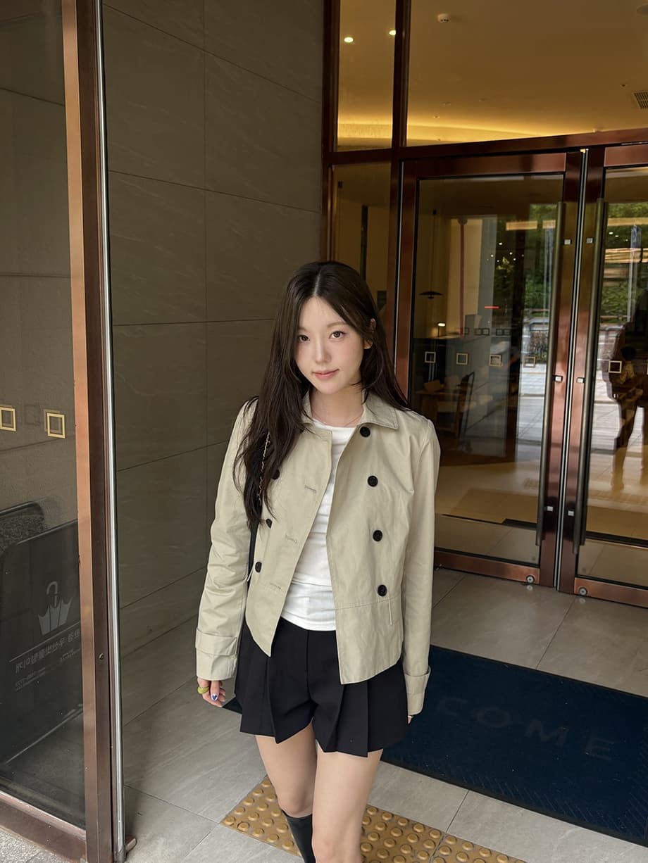 chic 한국 스타일 가을 레트로 폴로 칼라 이중 버튼 작은 대중 미니멀리즘 다용도 쇼트 스타일 재킷 재킷 상세 이미지 10