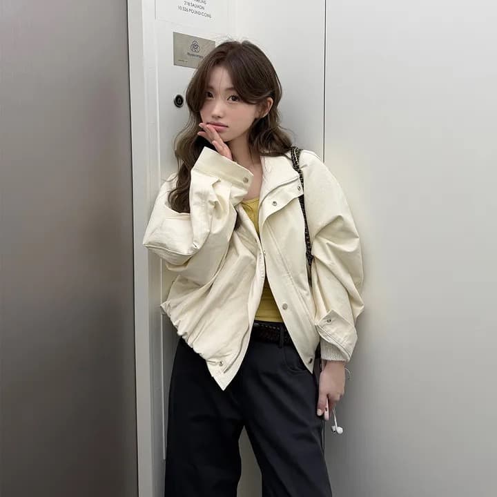 chic 한국 스타일 가을 레트로 폴로 칼라 개성 캐주얼 워크웨어 지퍼 어둠 버클 다용도 쇼트 스타일 재킷 재킷
