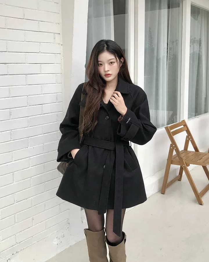 chic 한국 겨울 프랑스식 품격 터틀넥 보온 싱글 줄 버튼 레이스업 허리 수축 루즈핏 모직 외투 상세 이미지 16