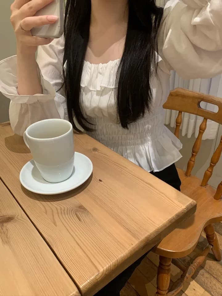 한국 chic 가을 섹션 프랑스식 부드러운 연령 감소 프릴 나팔 소매 허리 수축 슬림해 보이는 다용도 셔츠 맨위 상세 이미지 5