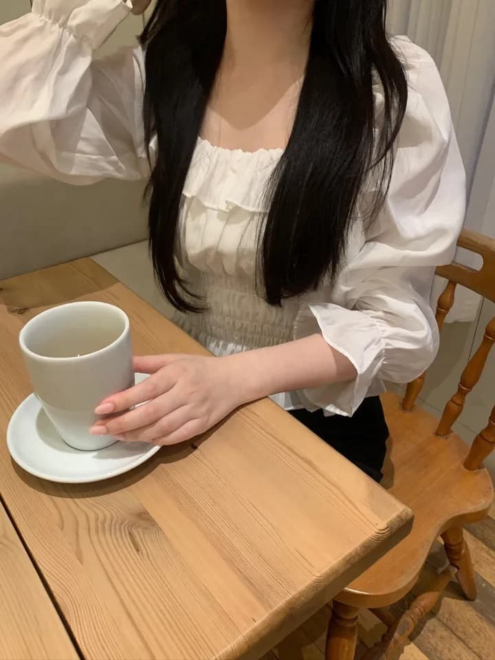 한국 chic 가을 섹션 프랑스식 부드러운 연령 감소 프릴 나팔 소매 허리 수축 슬림해 보이는 다용도 셔츠 맨위 상세 이미지 13