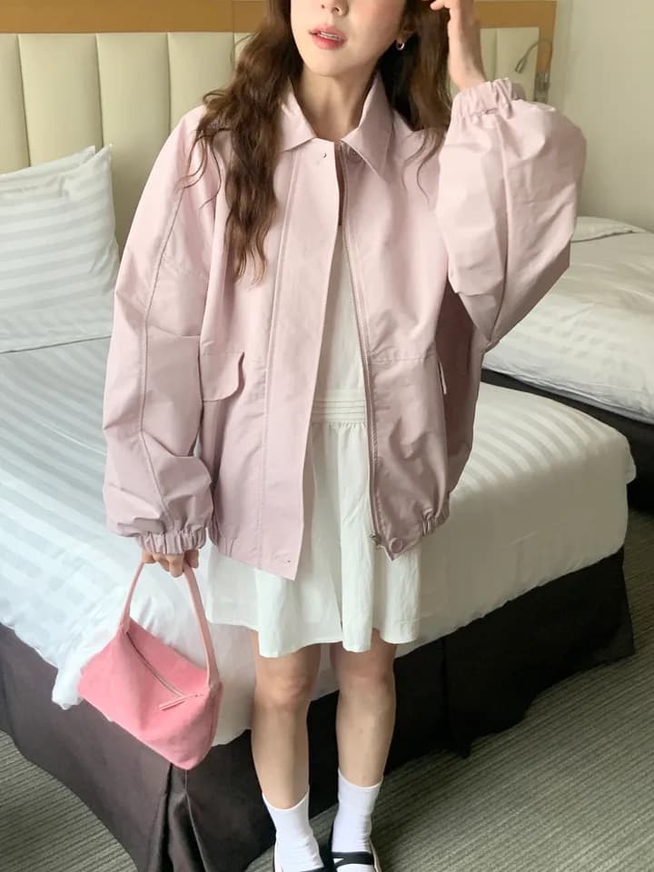 chic 한국 스타일 가을 레트로 폴로 칼라 개성 캐주얼 워크웨어 주머니 지퍼 허리 수축 다용도 루즈핏 재킷 재킷