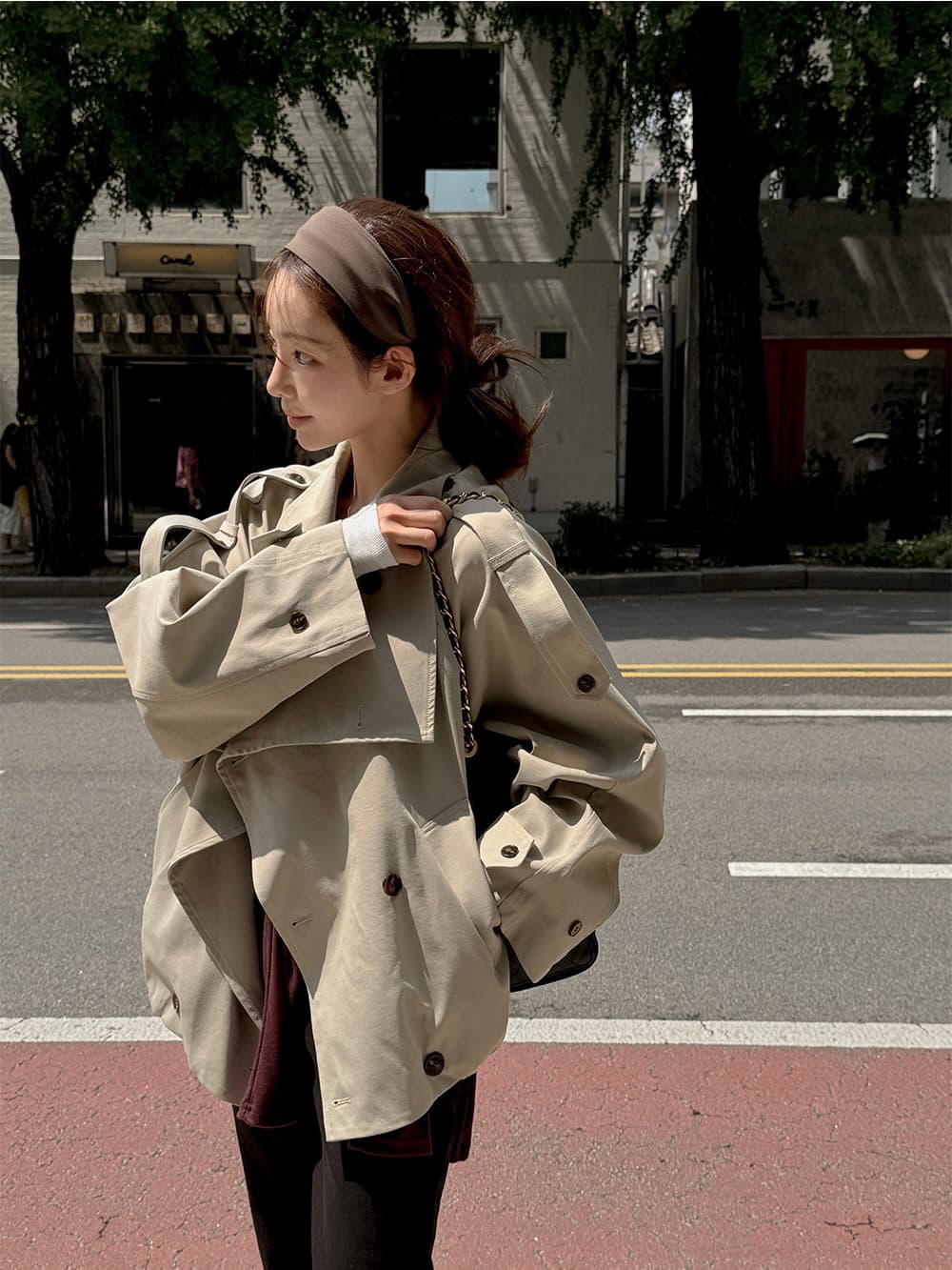 chic 한 부서 가을 패션 레트로 영국식 바람 이중 버튼 워크웨어 캐주얼 루즈핏 바람막이 재킷 재킷 상세 이미지 3