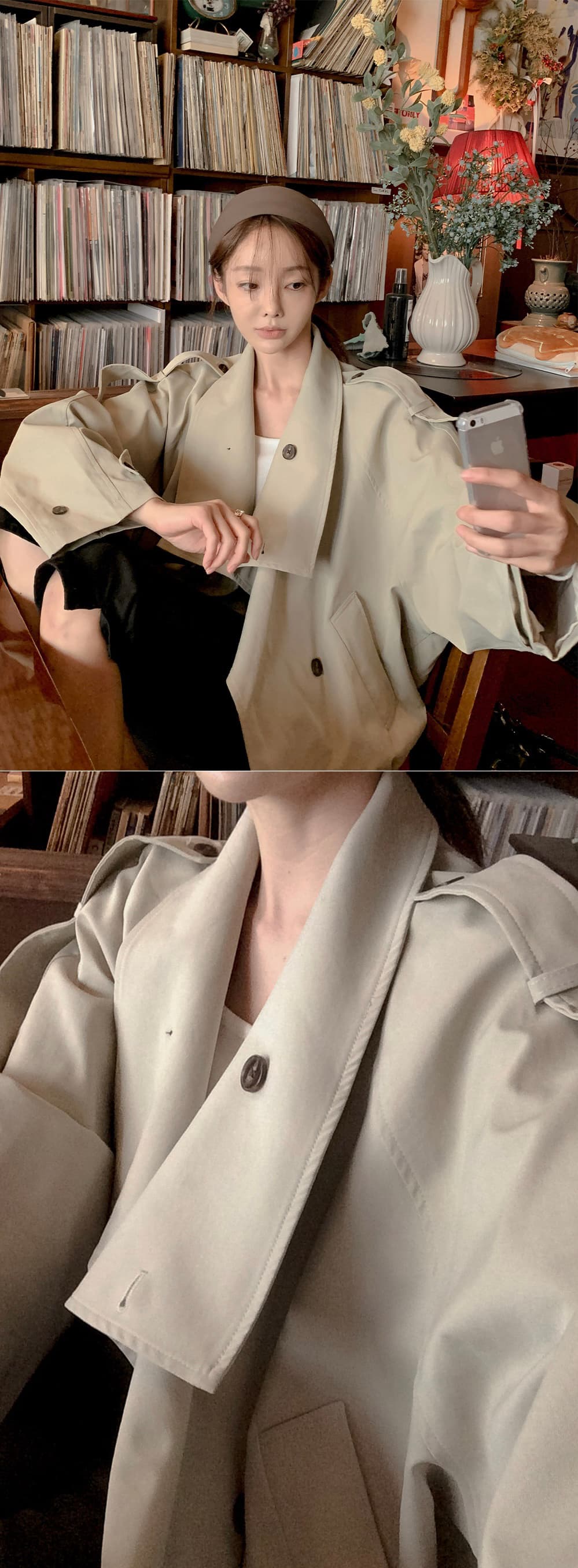 chic 한 부서 가을 패션 레트로 영국식 바람 이중 버튼 워크웨어 캐주얼 루즈핏 바람막이 재킷 재킷 상세 이미지 9