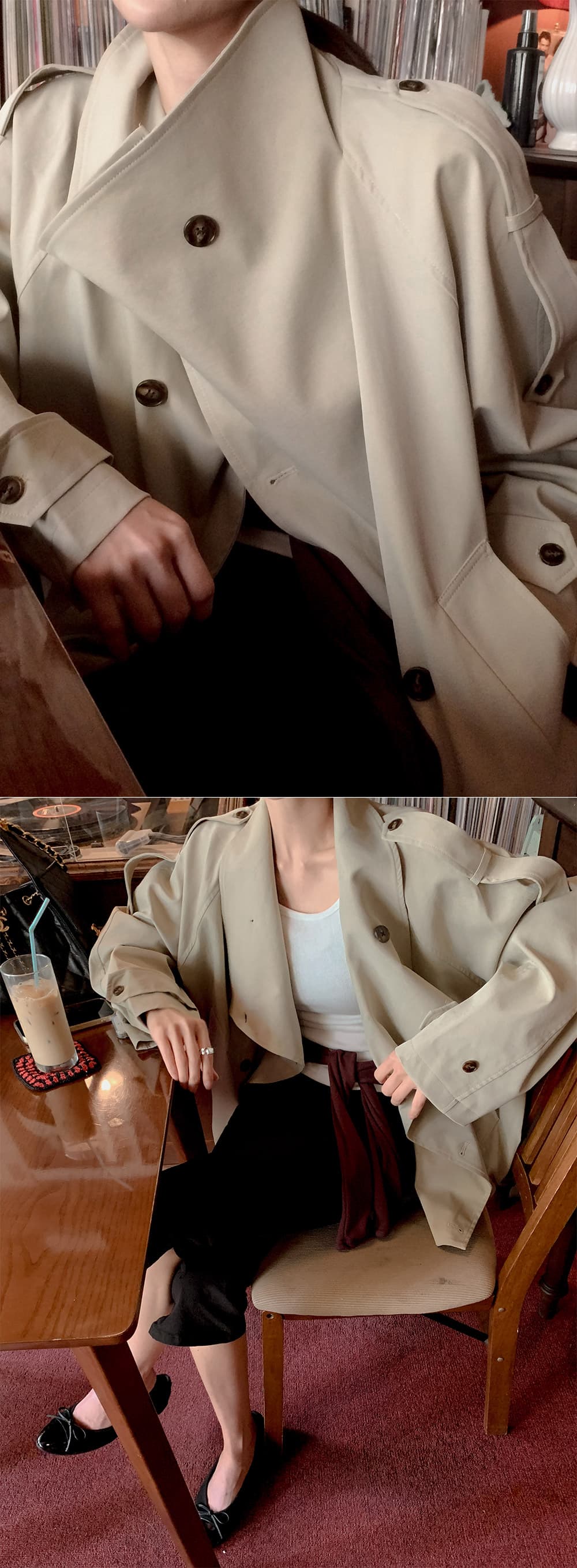 chic 한 부서 가을 패션 레트로 영국식 바람 이중 버튼 워크웨어 캐주얼 루즈핏 바람막이 재킷 재킷 상세 이미지 11