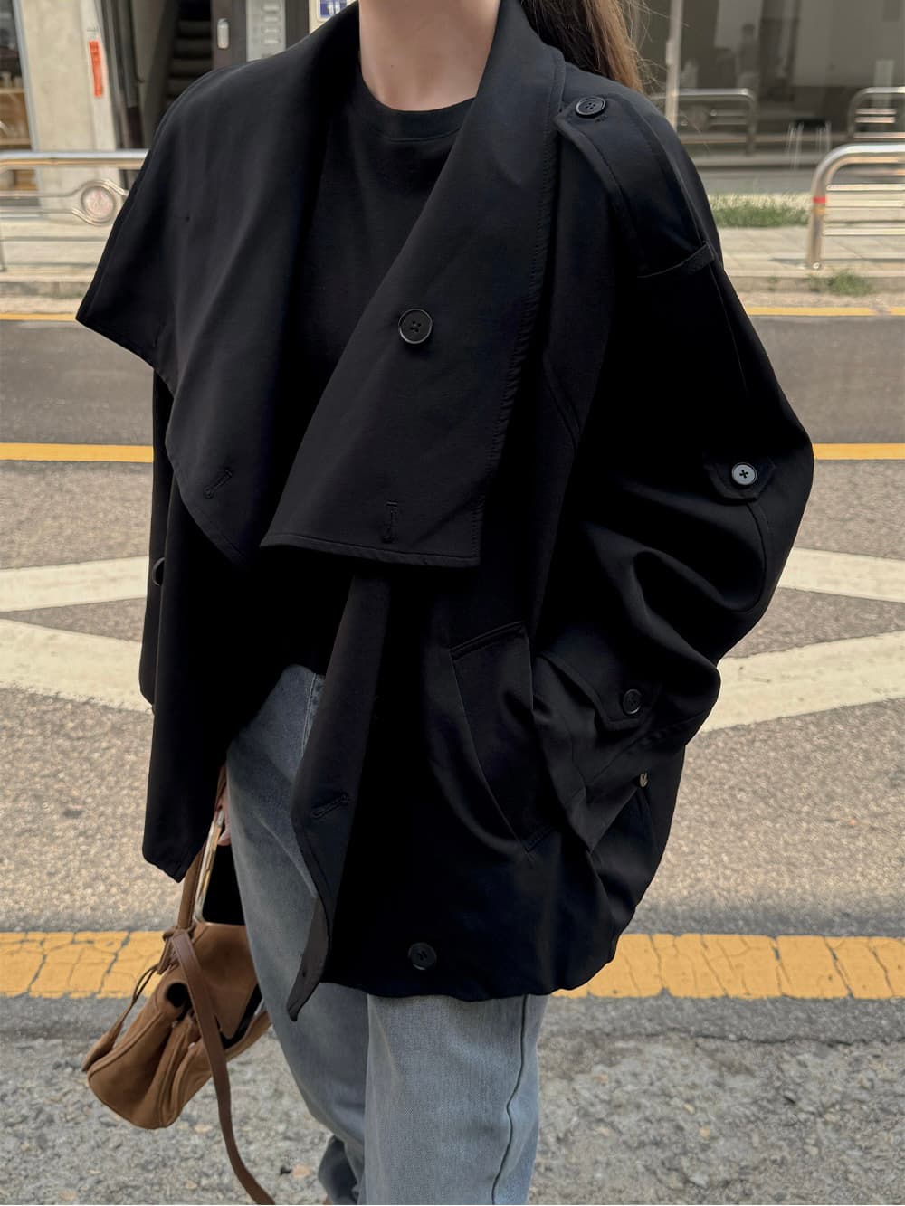 chic 한 부서 가을 패션 레트로 영국식 바람 이중 버튼 워크웨어 캐주얼 루즈핏 바람막이 재킷 재킷 상세 이미지 14