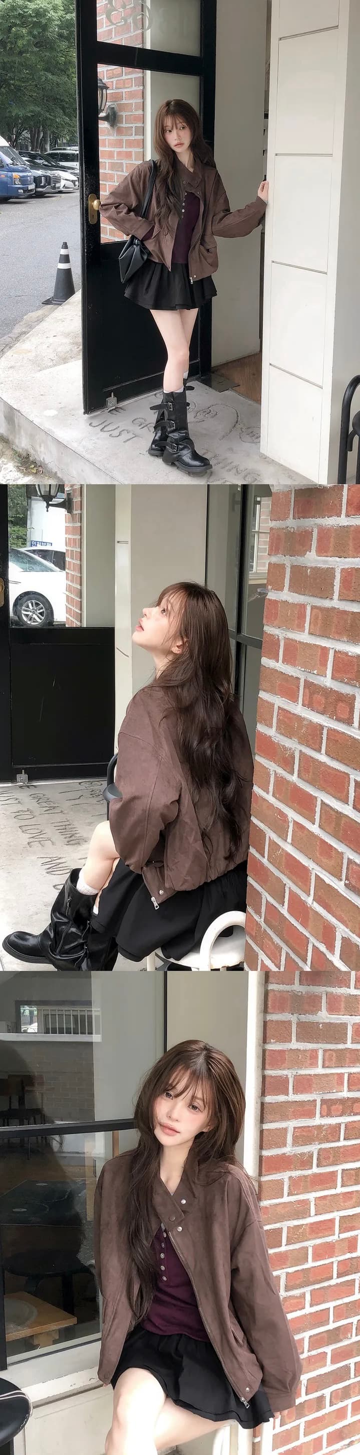 chic 한국 스타일 가을 겨울 패션 레트로 아름다움 라드. 스탠드 칼라 지퍼 스웨이드 원단 야구 유니폼 다용도 재킷 재킷 상세 이미지 4