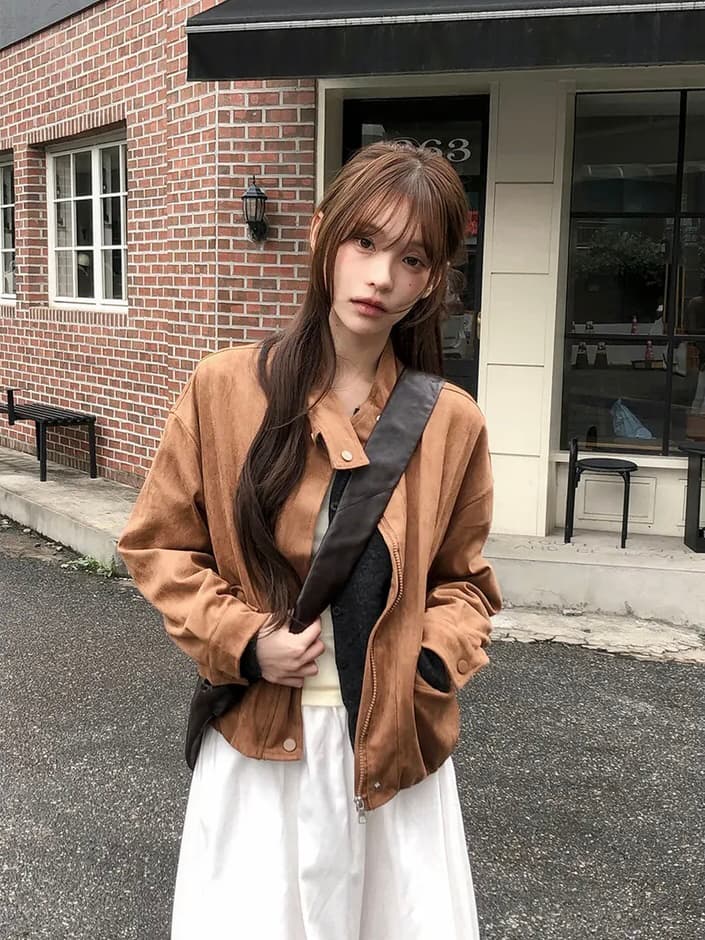 chic 한국 스타일 가을 겨울 패션 레트로 아름다움 라드. 스탠드 칼라 지퍼 스웨이드 원단 야구 유니폼 다용도 재킷 재킷 상세 이미지 11