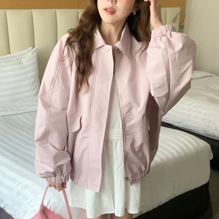 chic 한국 스타일 가을 레트로 폴로 칼라 개성 캐주얼 워크웨어 주머니 지퍼 허리 수축 다용도 루즈핏 재킷 재킷