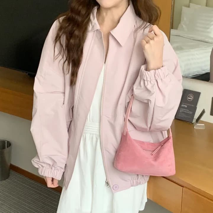 chic 한국 스타일 가을 레트로 폴로 칼라 개성 캐주얼 워크웨어 주머니 지퍼 허리 수축 다용도 루즈핏 재킷 재킷 이미지 2