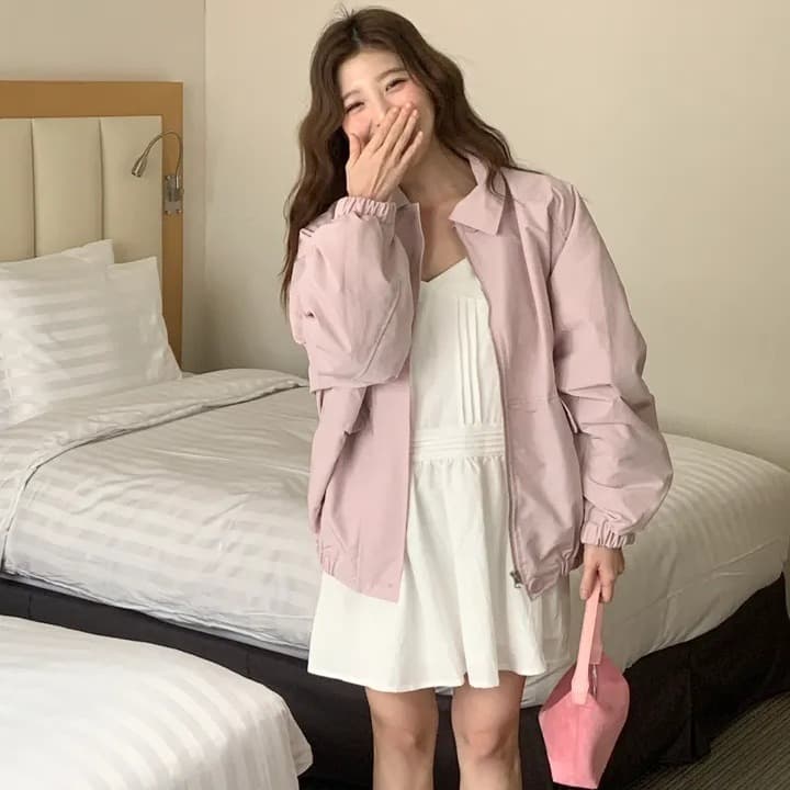 chic 한국 스타일 가을 레트로 폴로 칼라 개성 캐주얼 워크웨어 주머니 지퍼 허리 수축 다용도 루즈핏 재킷 재킷 이미지 3