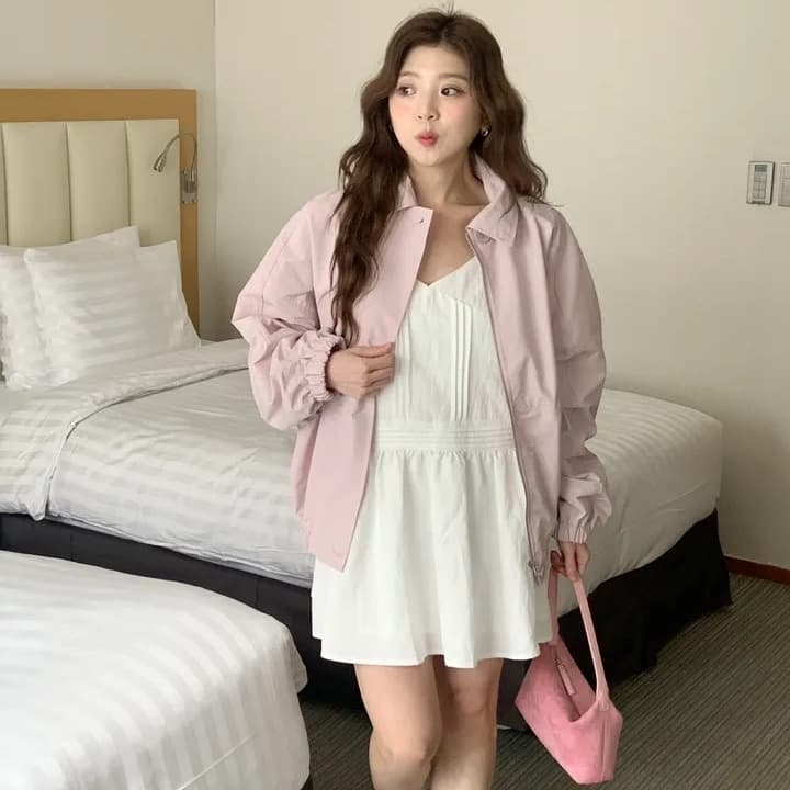 chic 한국 스타일 가을 레트로 폴로 칼라 개성 캐주얼 워크웨어 주머니 지퍼 허리 수축 다용도 루즈핏 재킷 재킷 이미지 4