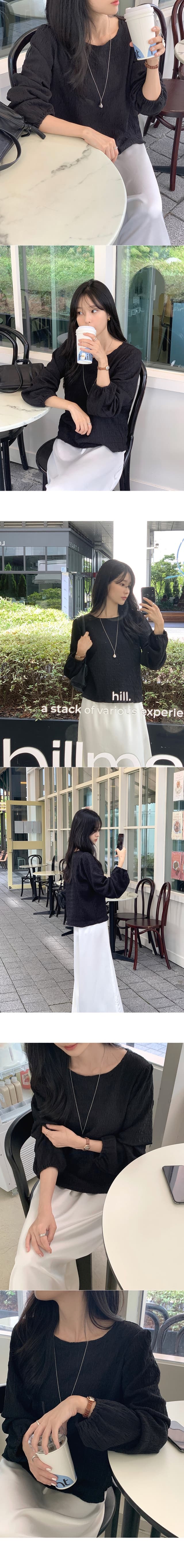 chic 한 부서 가을 부드러운 달콤함 품격 질감 곡물 거품 소매 라운드 넥 미니멀리즘 셔츠 맨위 상세 이미지 14