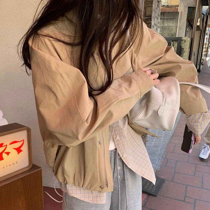 chic 한 부서 가을 겨울 레트로 터틀넥 워크웨어 지퍼 어둠 버클 개성 패션 다용도 쇼트 스타일 재킷 재킷 이미지 4