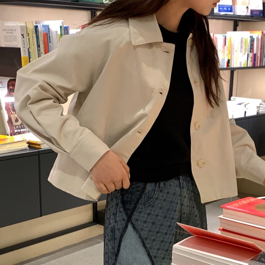 chic 한국 스타일 가을 레트로 폴로 칼라 싱글 줄 버튼 작은 대중 미니멀리즘 다용도 쇼트 스타일 재킷 재킷 재킷 이미지 3