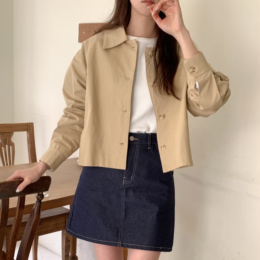 chic 한국 스타일 가을 레트로 폴로 칼라 싱글 줄 버튼 작은 대중 미니멀리즘 다용도 쇼트 스타일 재킷 재킷 재킷 상세 이미지 7