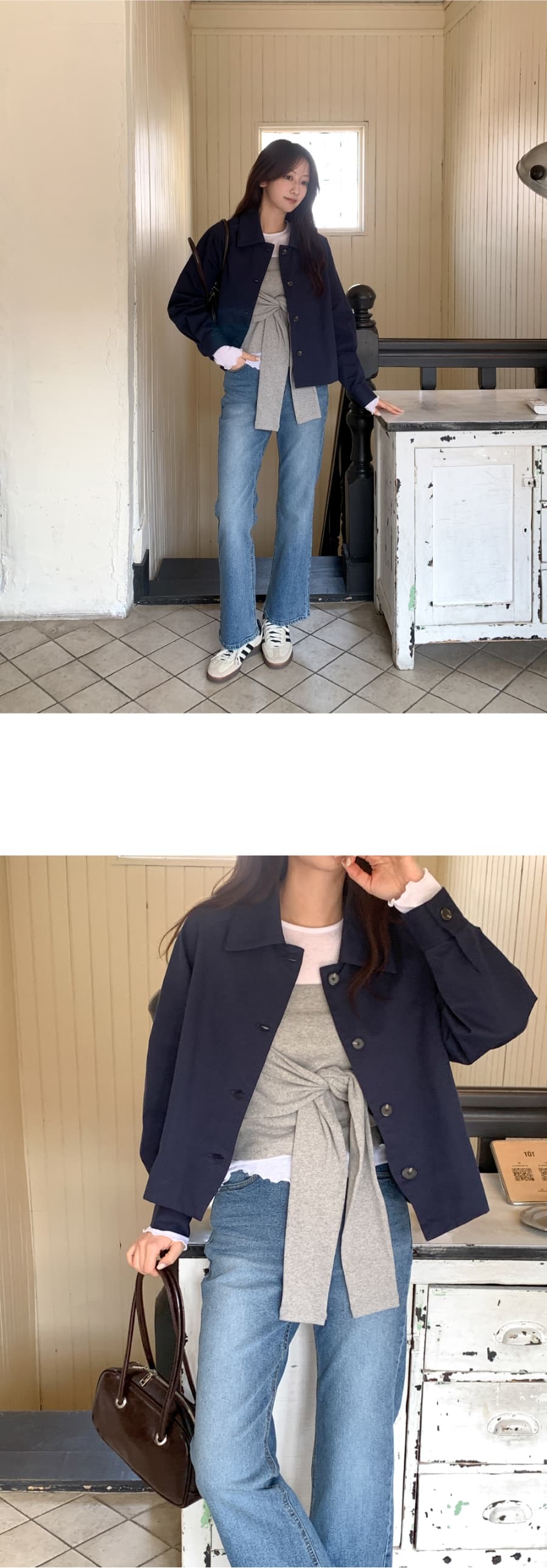 chic 한국 스타일 가을 레트로 폴로 칼라 싱글 줄 버튼 작은 대중 미니멀리즘 다용도 쇼트 스타일 재킷 재킷 재킷 상세 이미지 18
