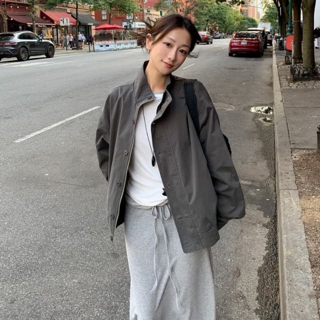 chic 한 부서 가을 겨울 레트로 터틀넥 워크웨어 지퍼 단추 밴딩 허리 수축 다용도 쇼트 스타일 재킷 재킷 이미지 3