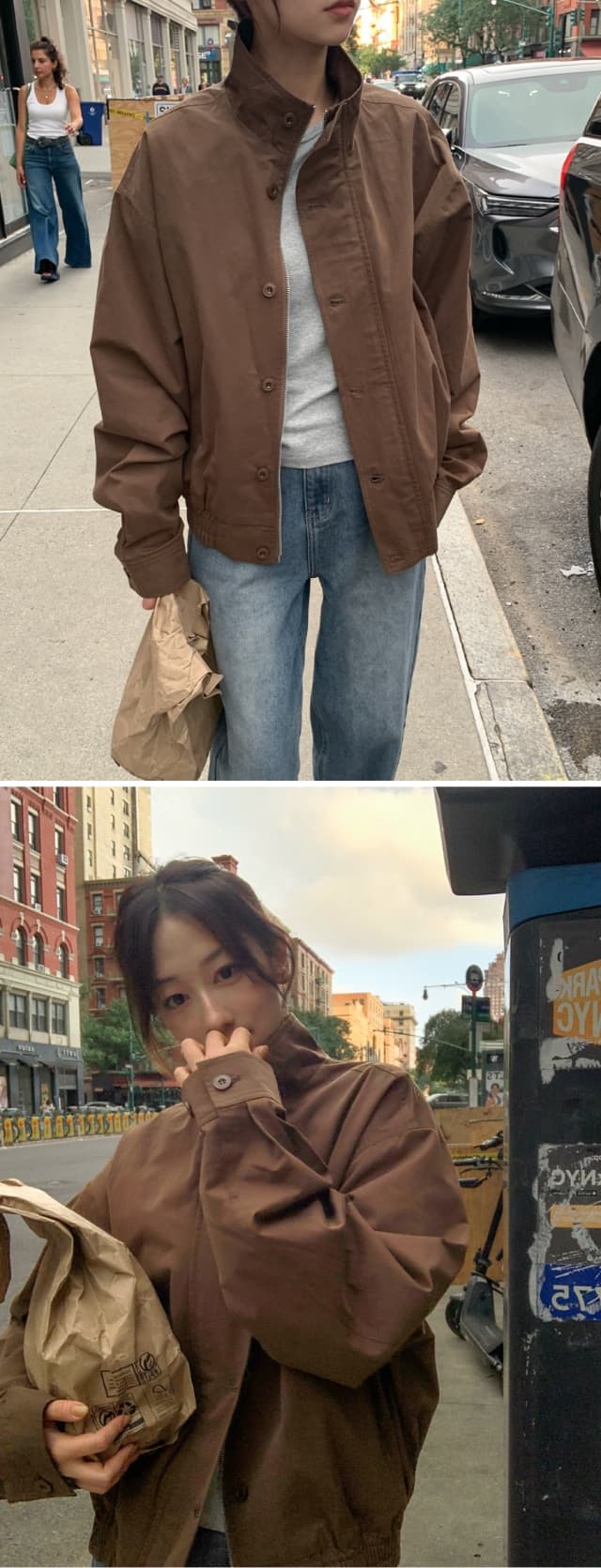chic 한 부서 가을 겨울 레트로 터틀넥 워크웨어 지퍼 단추 밴딩 허리 수축 다용도 쇼트 스타일 재킷 재킷 상세 이미지 1