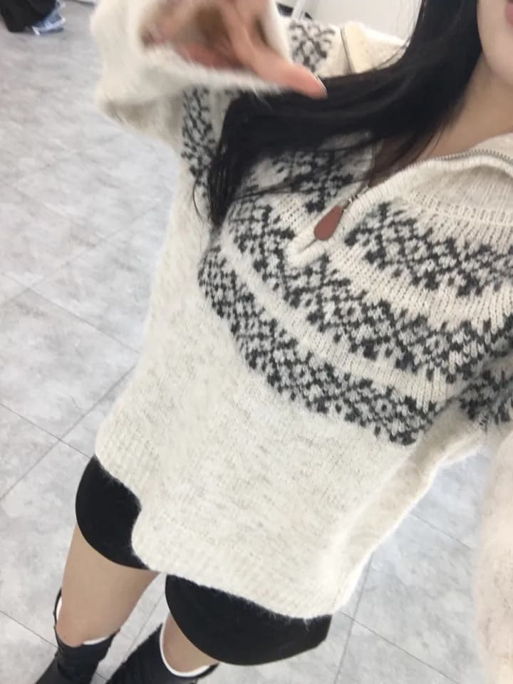 chic 한 부서 가을 겨울 레트로 공정한 섬 무늬 터틀넥 보온 느긋한 루즈핏 캐주얼 니트 스웨터 스웨터 상세 이미지 3