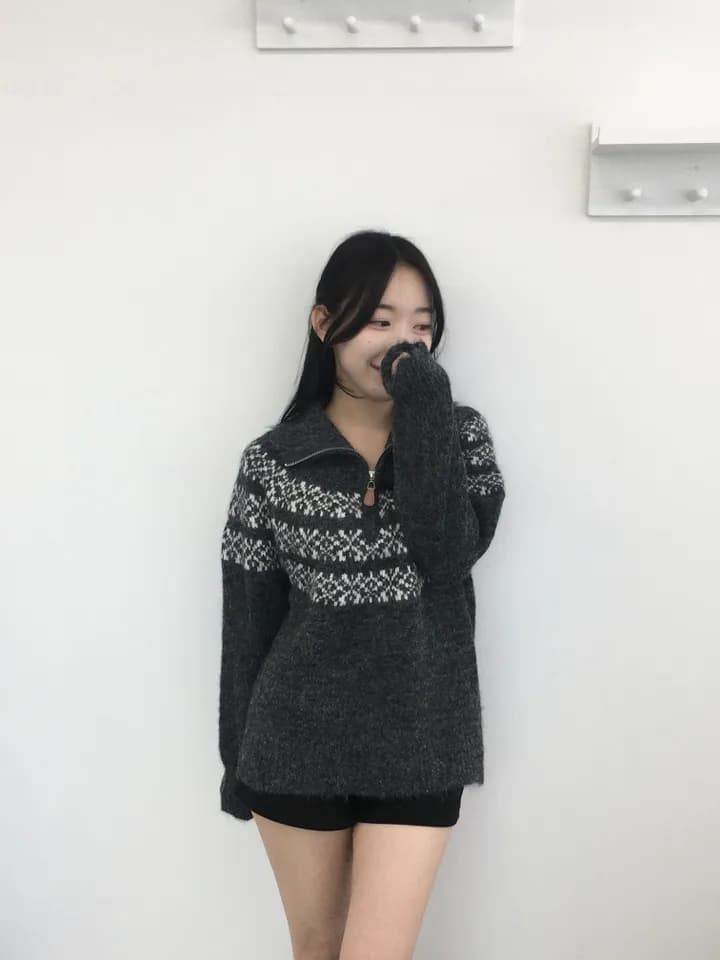 chic 한 부서 가을 겨울 레트로 공정한 섬 무늬 터틀넥 보온 느긋한 루즈핏 캐주얼 니트 스웨터 스웨터 상세 이미지 17